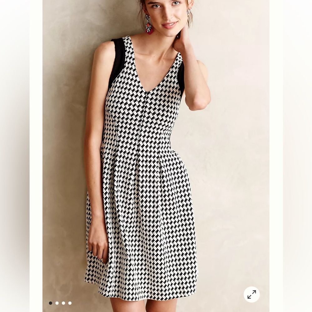 Anthropologie Maeve Hounds tooth Pleated Fit and Flare Mini Dress| L